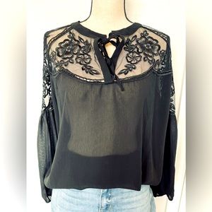 Women’s Black Lace Sheer Blouse size L
